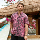 OROMEN Pink Leopard Hawaiian Shirt worn on model — beach style