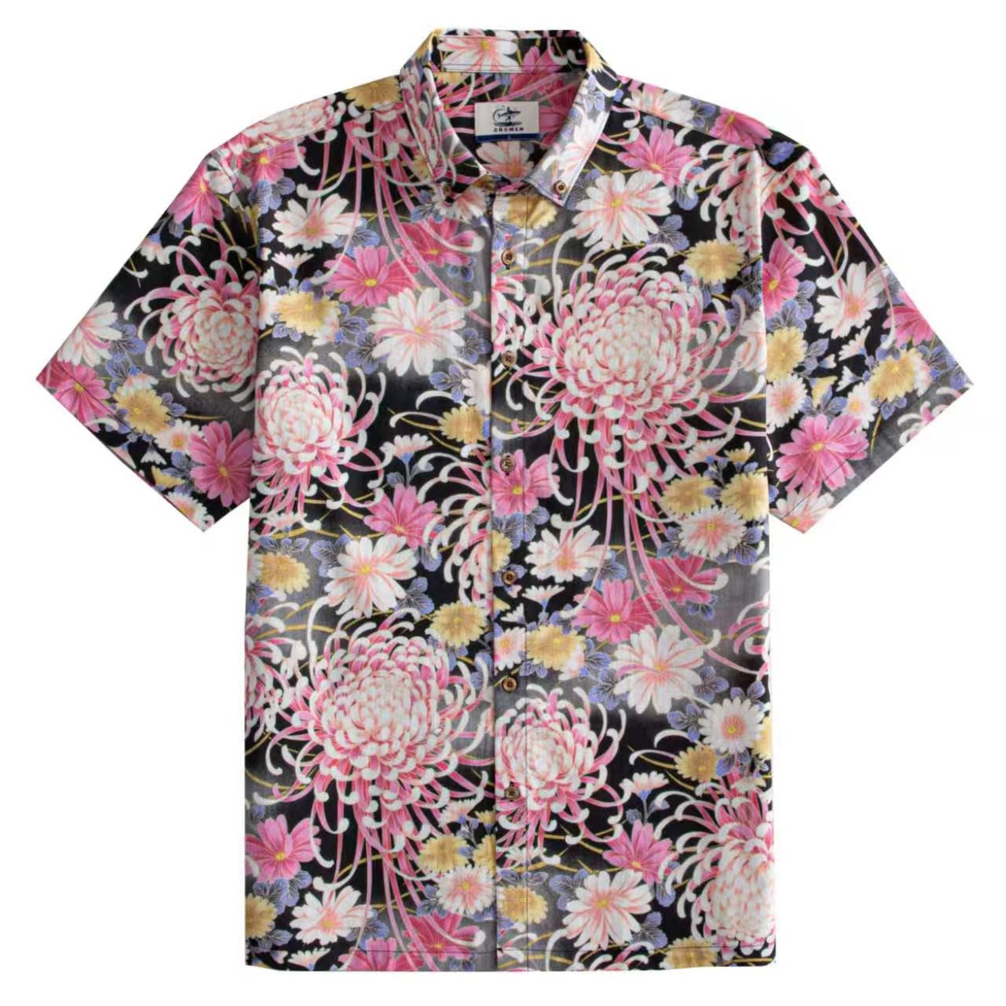 OROMEN Rangiku Dancing Chrysanthemum Japanese Cotton Shirt – Front View
