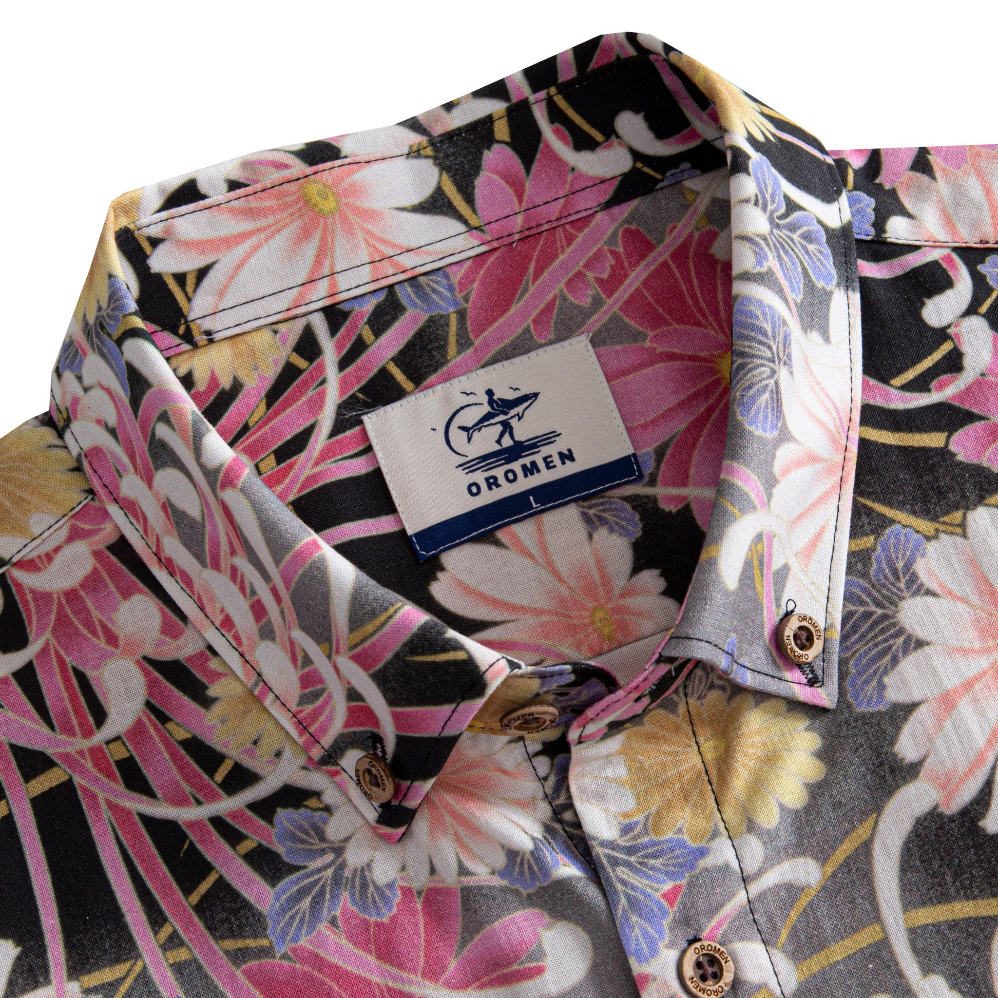 OROMEN Rangiku Shirt Collar Detail with Brand Label – Chrysanthemum Print