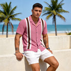OROMEN Raspberry Pink Knit Polo Shirt – Side Profile View
