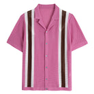 OROMEN Raspberry Pink Striped Open-Knit Polo Shirt – Front View