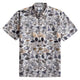 OROMEN Reef Atlas Hawaiian shirt flat lay – white with hand-painted marine naturalist print, tropical fish, coral and coconut buttons