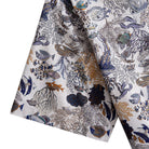 OROMEN Reef Atlas Hawaiian shirt – short sleeve hem with tropical fish and coral branch print on white cotton