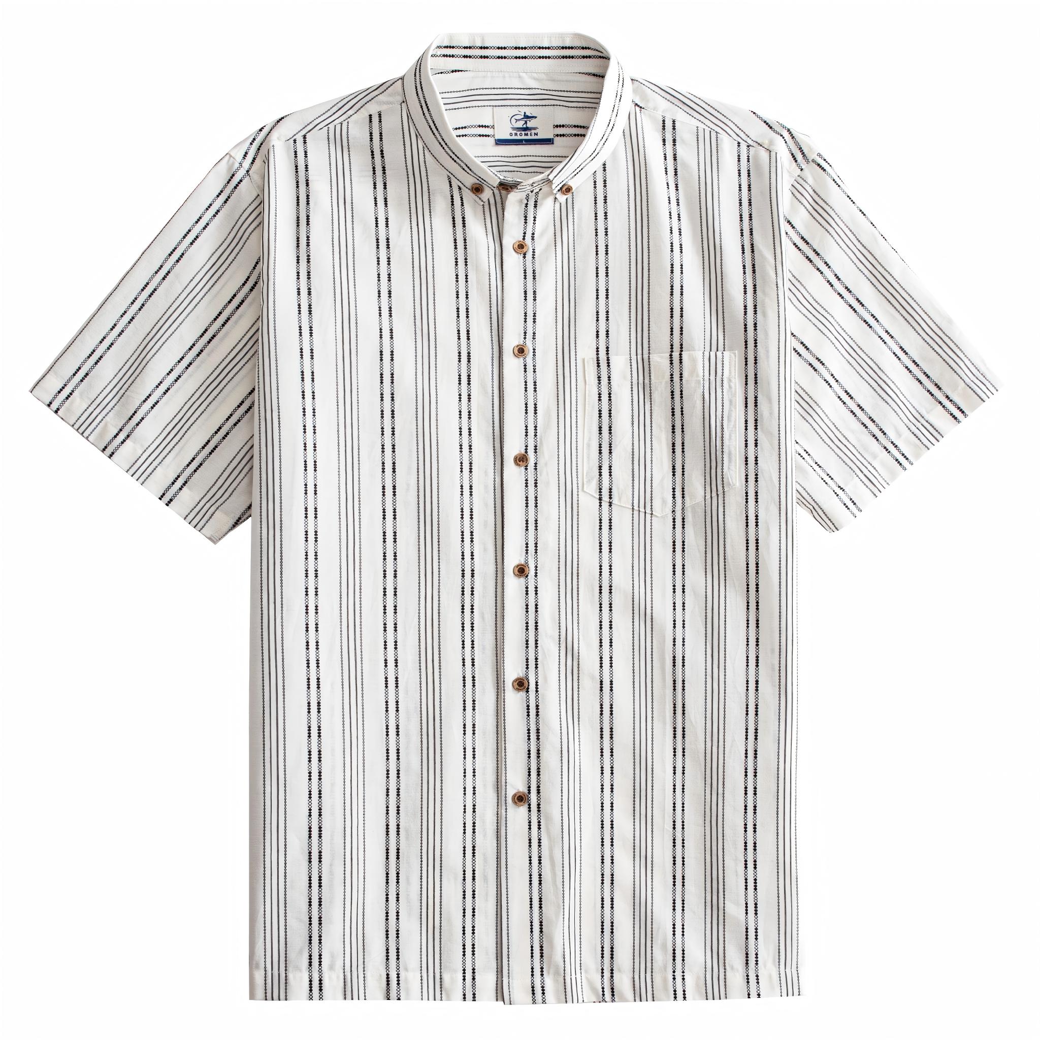 OROMEN Retro Dotted Line Embroidered Shirt – Front View