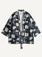 OROMEN Retro Geometric Patchwork Kimono Cardigan laid flat, front view