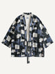 OROMEN Retro Geometric Patchwork Kimono Cardigan laid flat, front view