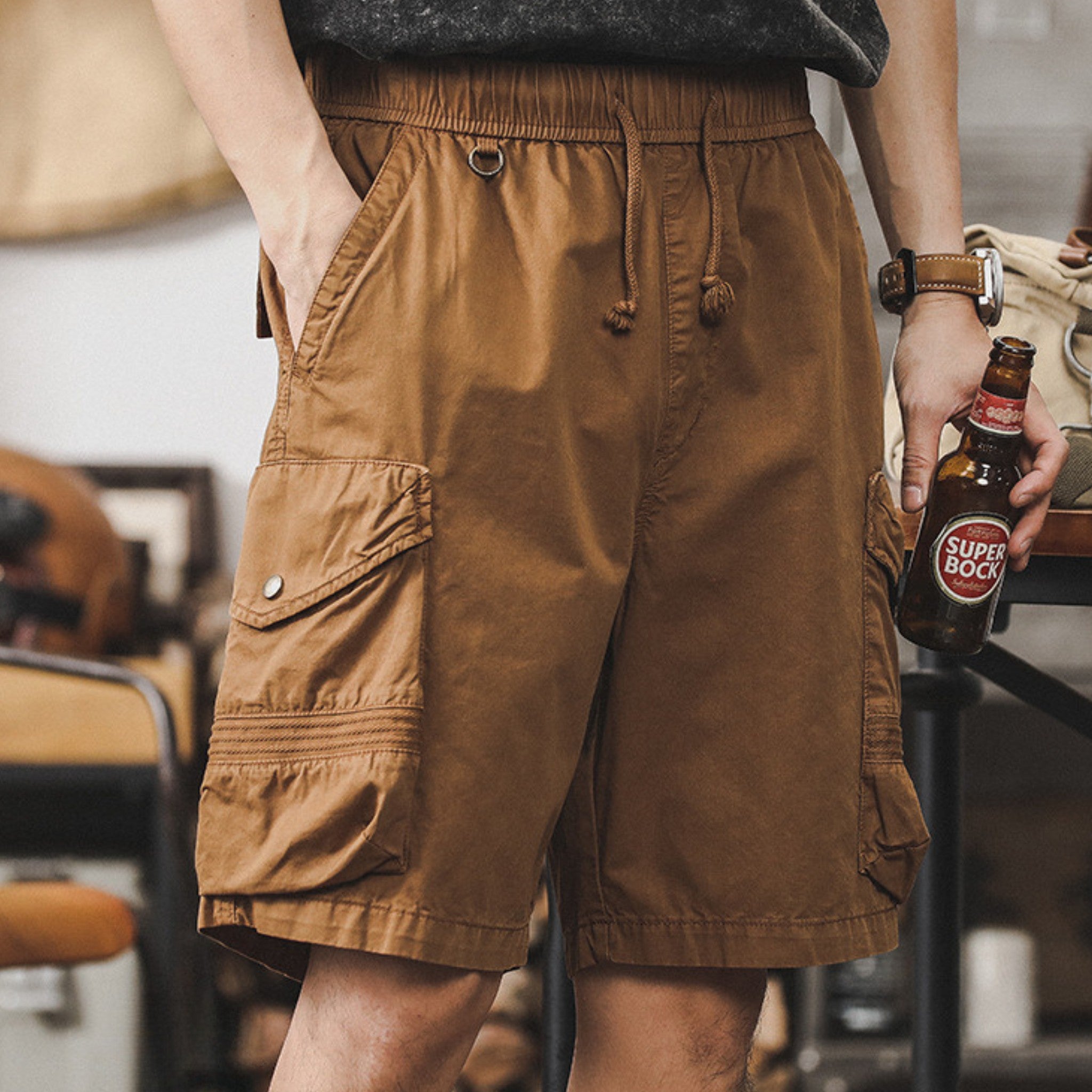 OROMEN Retro Military Shorts – Full Length Model Shot