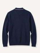 OROMEN Ribbed Contrast Knit Polo back flat lay showing clean vertical ribbed knit texture