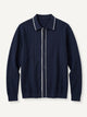 OROMEN Ribbed Contrast Knit Polo front flat lay in navy blue with white contrast piping