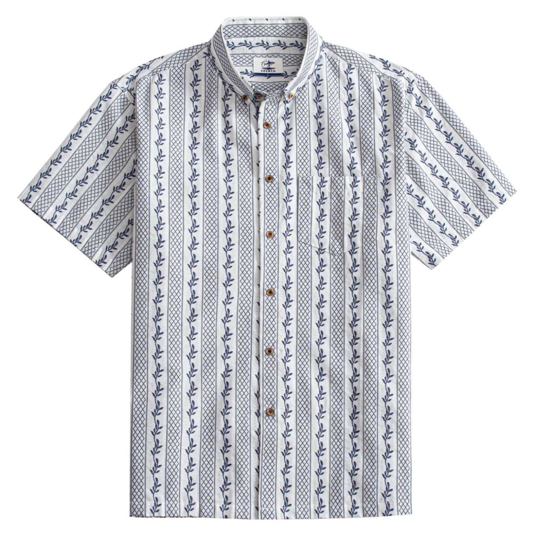 OROMEN Rich Texture Embroidered Striped Shirt – Front View