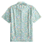 OROMEN Rococo Bloom Hawaiian shirt – back view with full Baroque scroll and tropical floral print, mint green on white, back box pleat