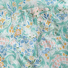 OROMEN Rococo Bloom Hawaiian shirt – chest pocket detail with blue, gold and pink floral Baroque scroll print on mint