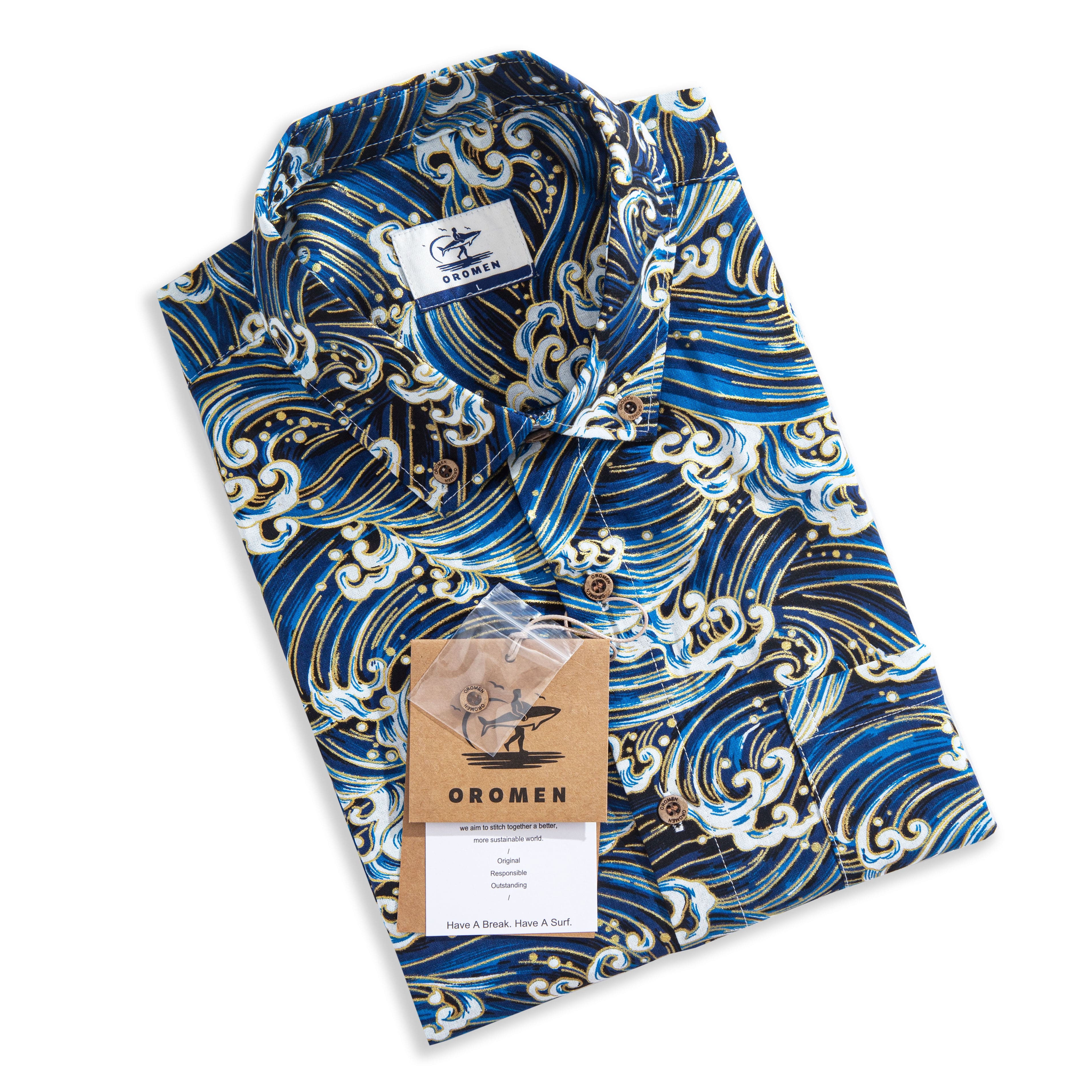 OROMEN Rolling Waves Aloha Shirt – Folded Display View