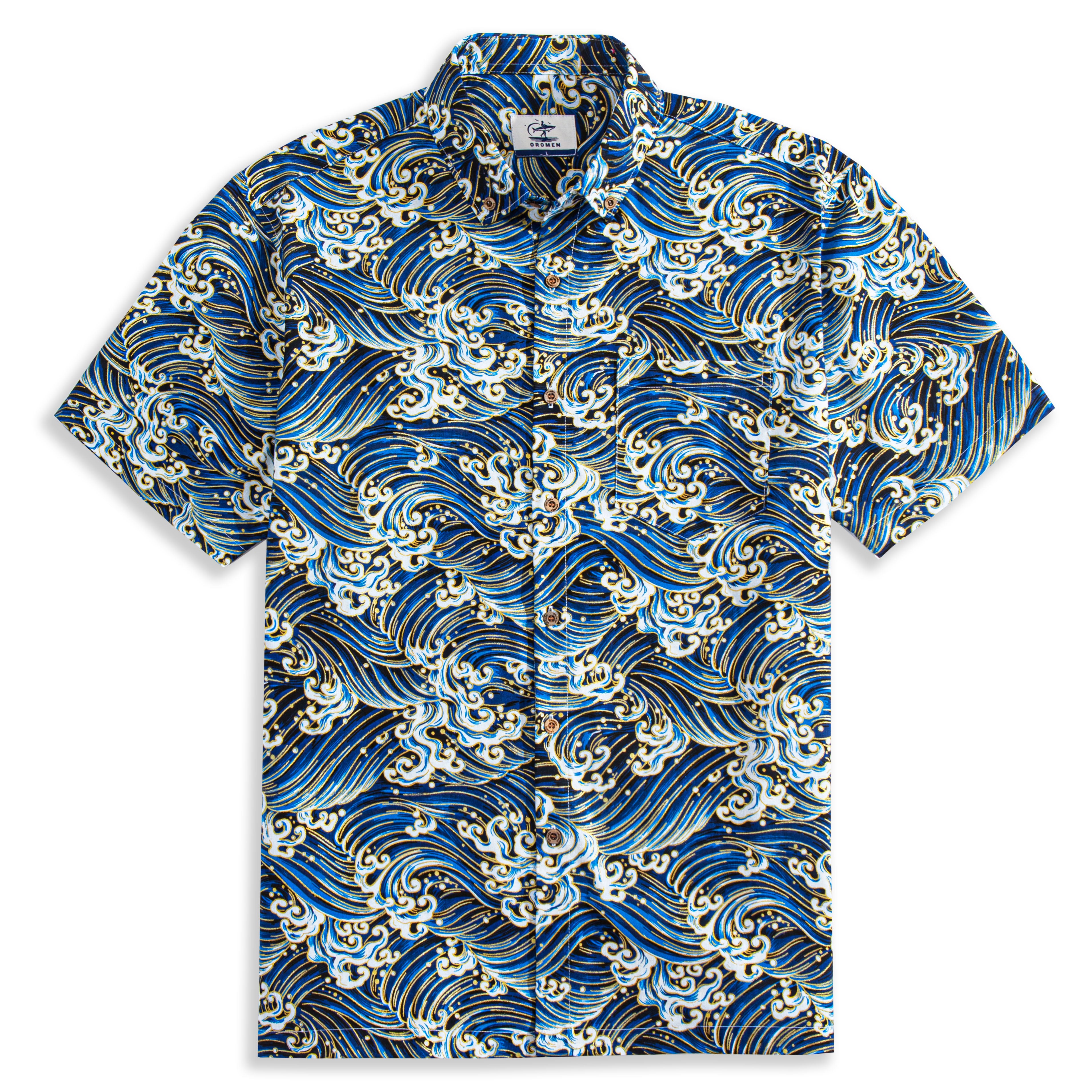 OROMEN Rolling Waves Aloha Shirt – Front Flat Lay Overview