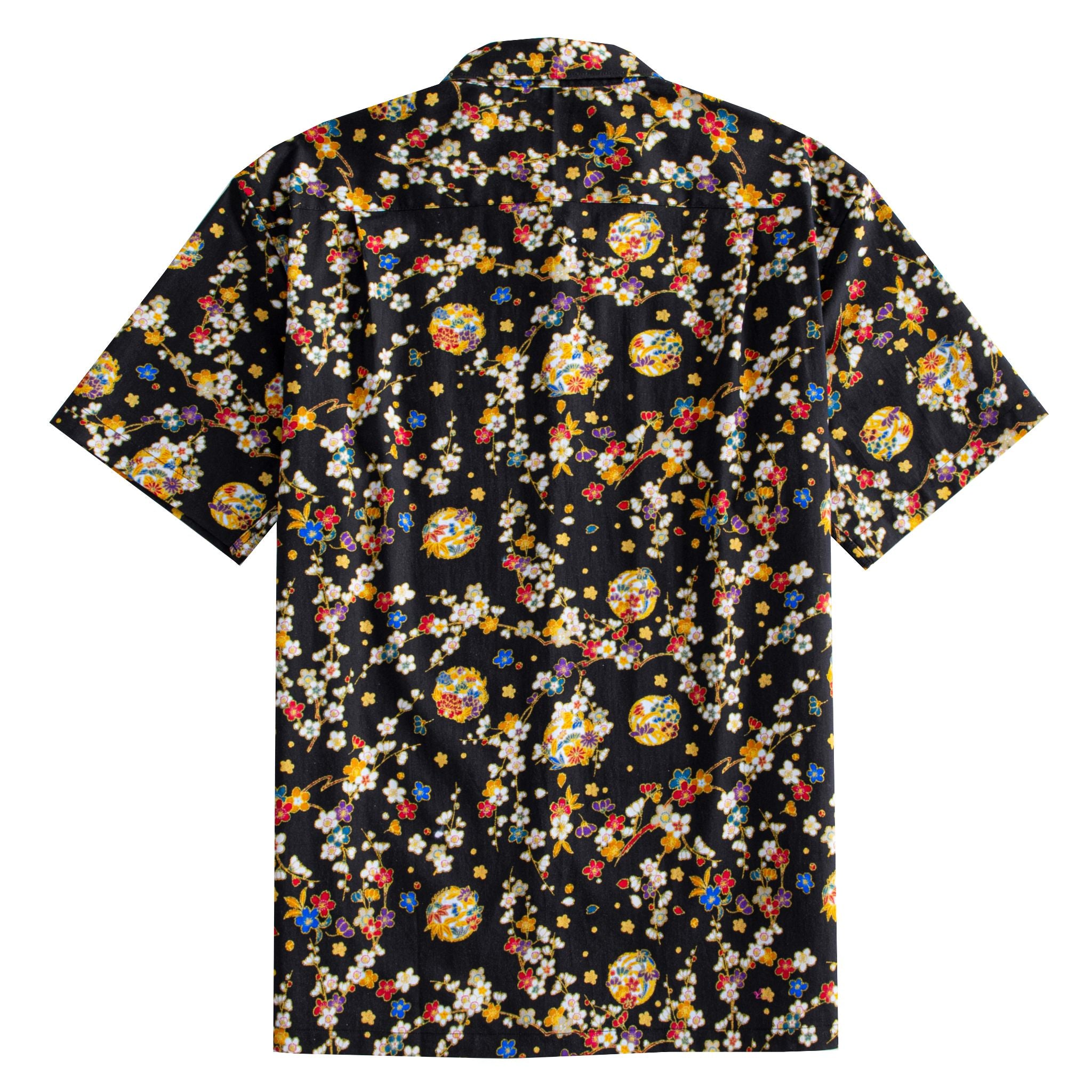 OROMEN Sakura Bloom Shirt – Back View, All-Season Men's Woven Stripe Shirt