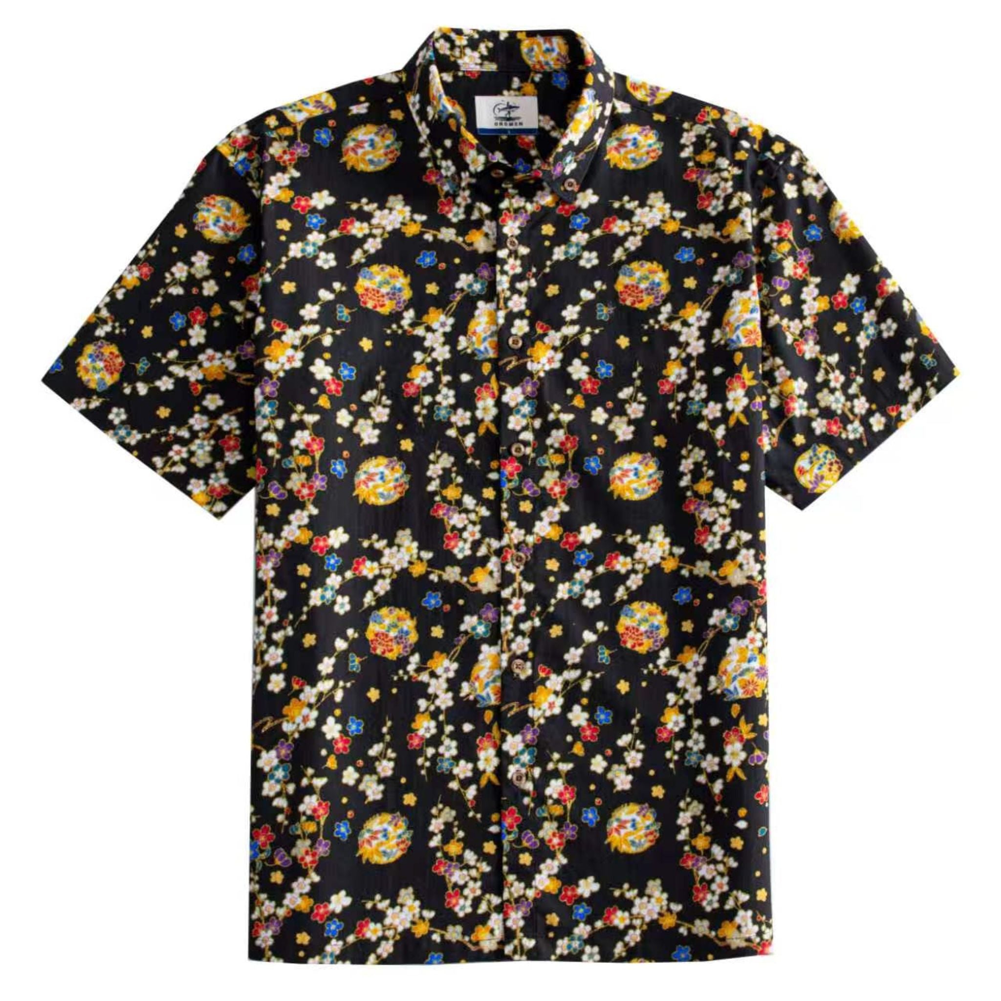 OROMEN Sakura Bloom Shirt – Front View, 100% Cotton Men's Button-Down