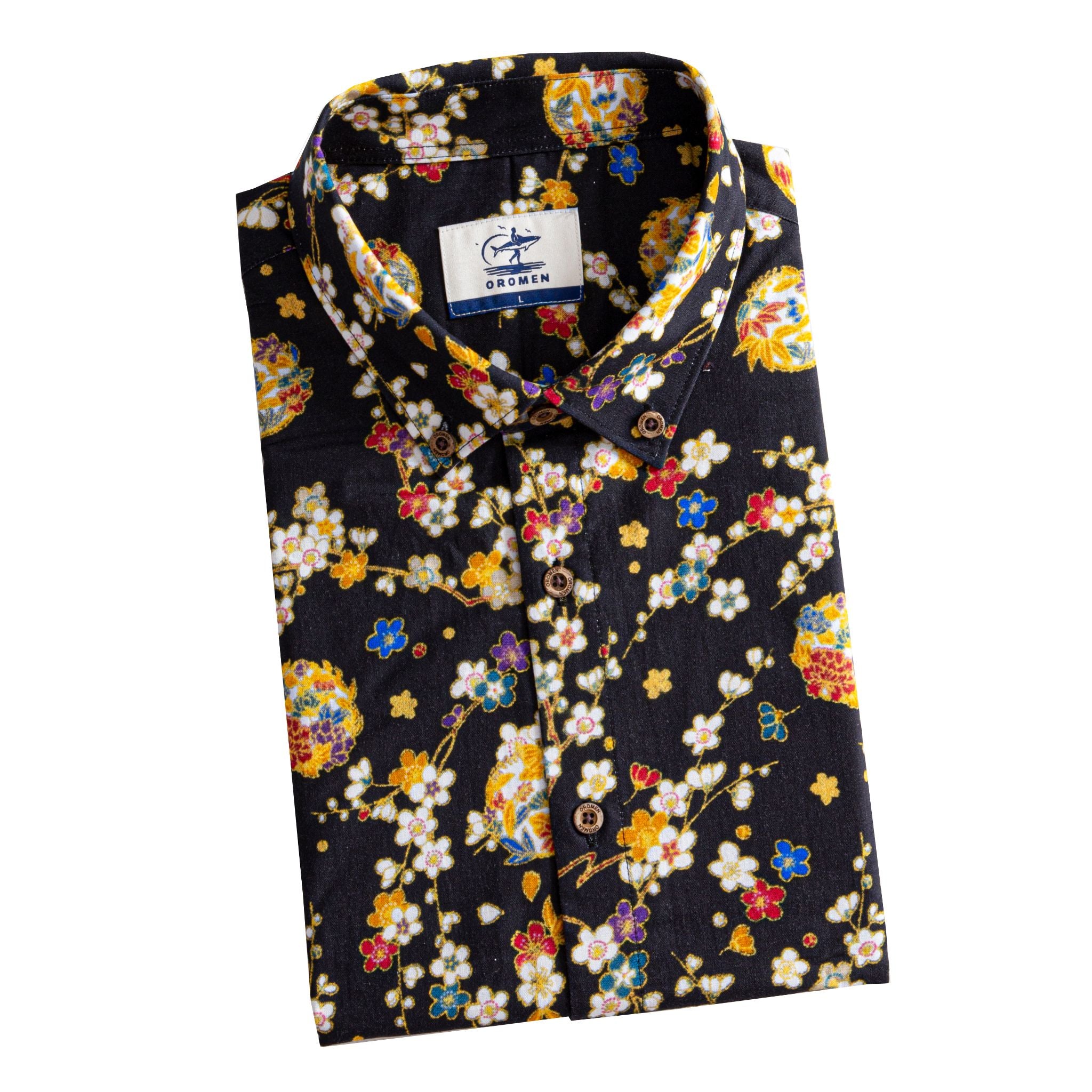 OROMEN Sakura Bloom Shirt– Folded Display, Woven Texture Cotton Fabric