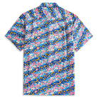 OROMEN Sakura Blooms Hawaiian Shirt – Blue Cotton, Pink Cherry Blossom and Golden Plum Floral Print, Back View