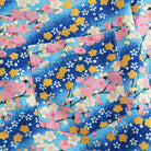 OROMEN Sakura Blooms Shirt – Chest Pocket Detail, Pink Sakura and Golden Plum Floral Print on Blue Cotton