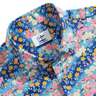 OROMEN Sakura Blooms Shirt – Collar and Brand Label Detail, Coconut Button, Pink Sakura and Golden Floral Print