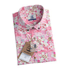 OROMEN Sakura Spheres shirt – model wearing pink three-quarter view
