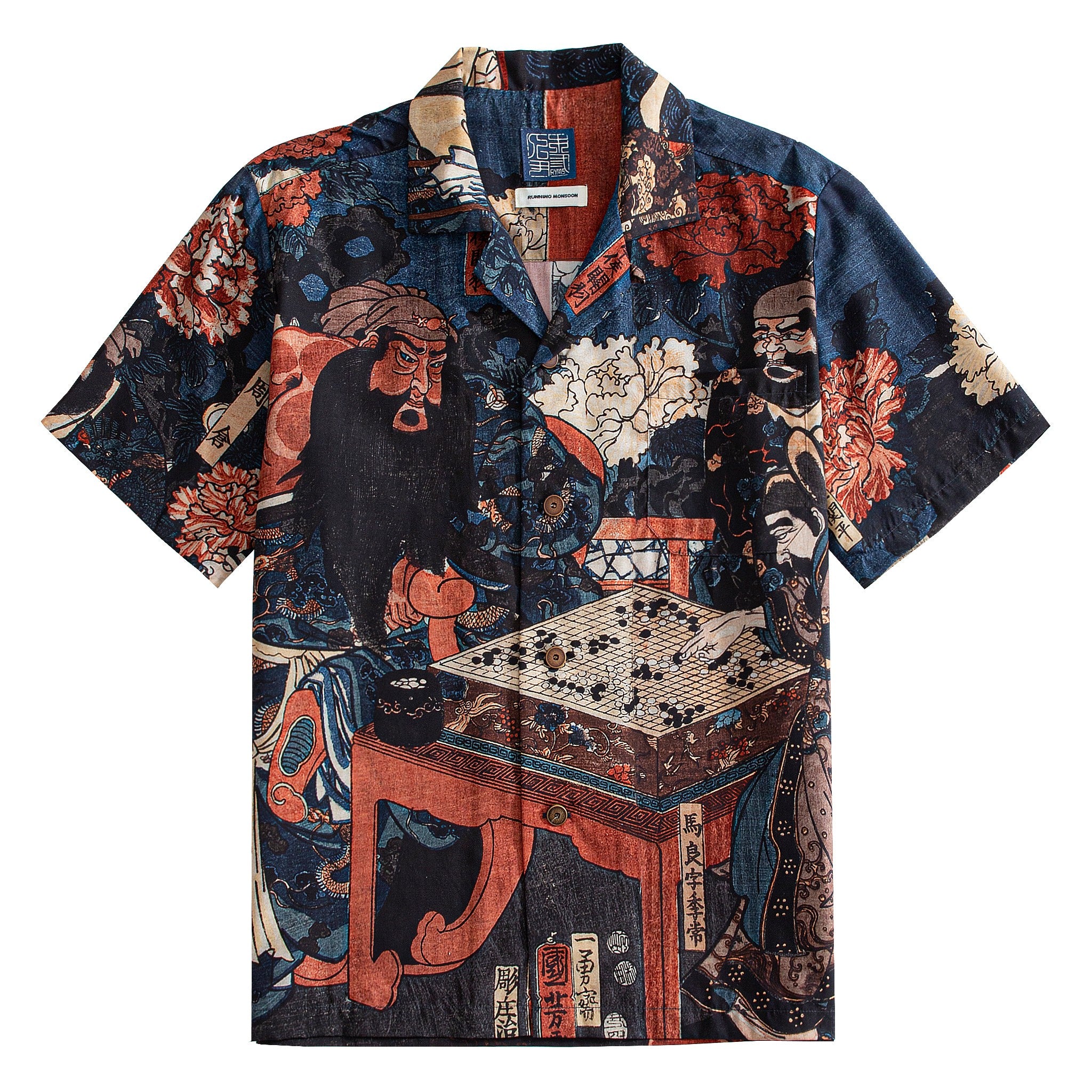 OROMEN Samurai Chess Board Ukiyo-e Camp Collar Shirt – Front View