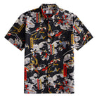 OROMEN Samurai Print Shirt – Front Flat Lay, Black Ukiyo-e Battle Scene with Calligraphy Seals