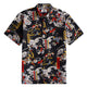 OROMEN Samurai Print Shirt – Front Flat Lay, Black Ukiyo-e Battle Scene with Calligraphy Seals