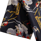 OROMEN Samurai Print Shirt – Sleeve Fabric Close-Up, Warrior & Calligraphy Scroll Print Detail