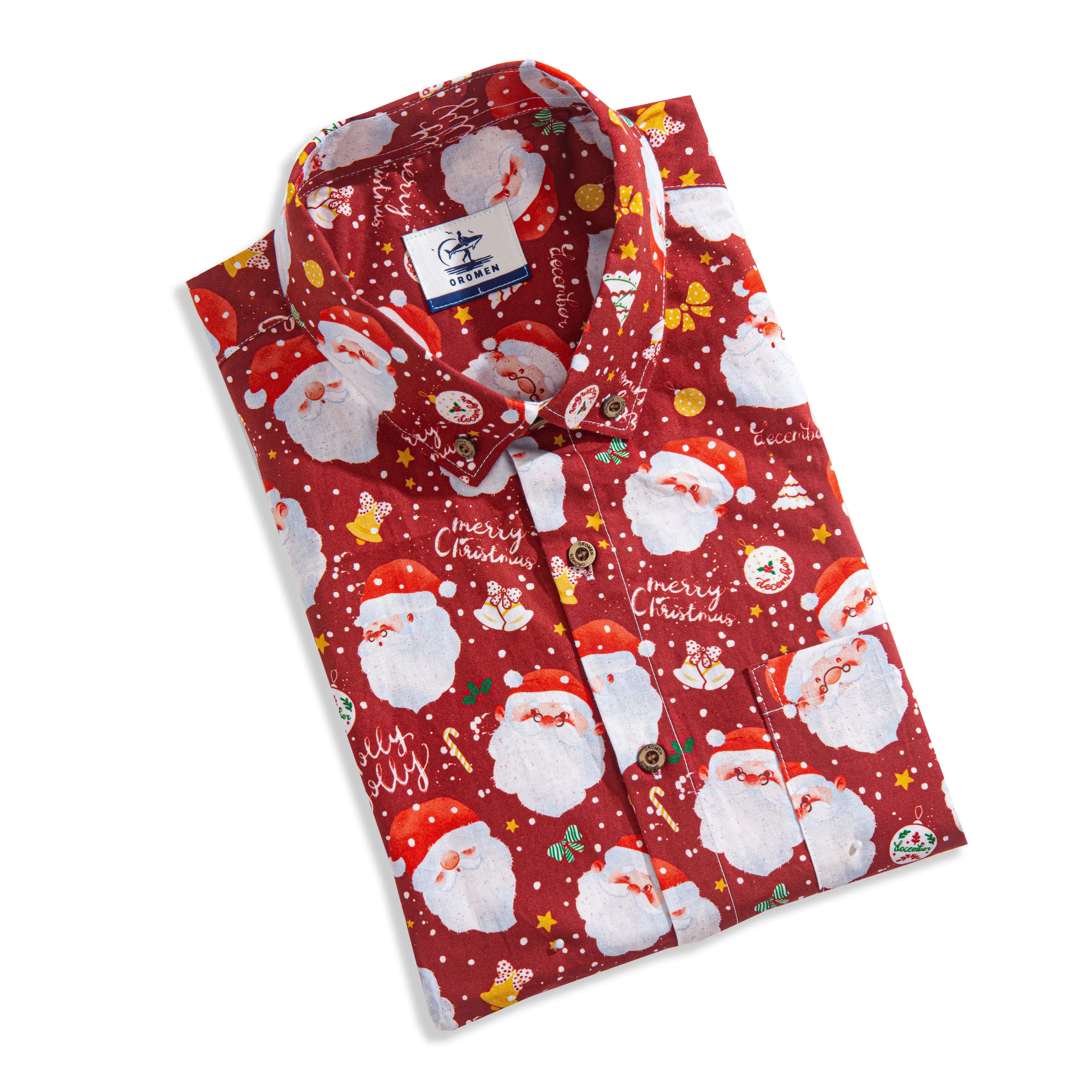 OROMEN Santa Claus Christmas Shirt Folded – Holiday Gift Idea for Men