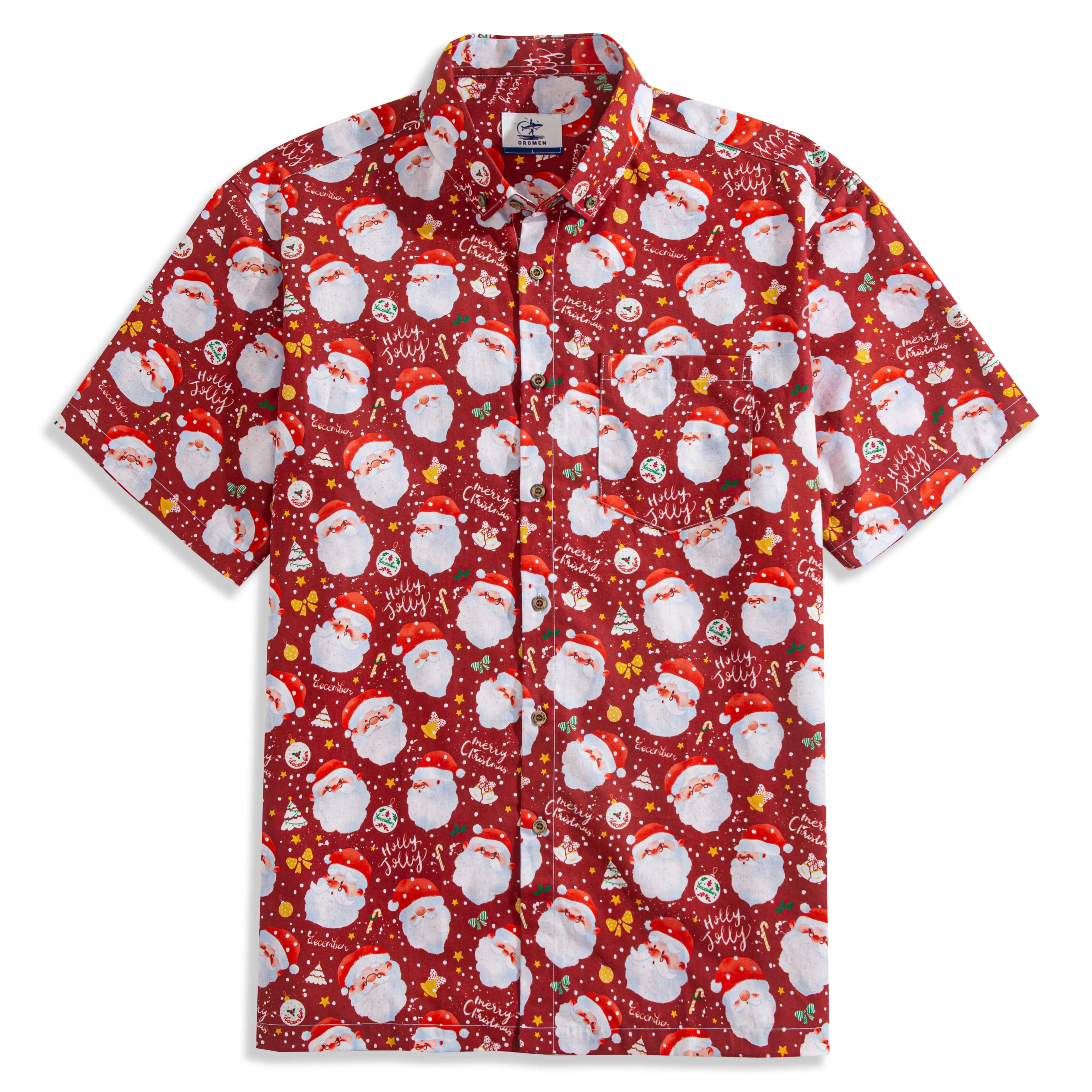 OROMEN Santa Claus Christmas Shirt – Men's Holiday Button-Down Cotton Top