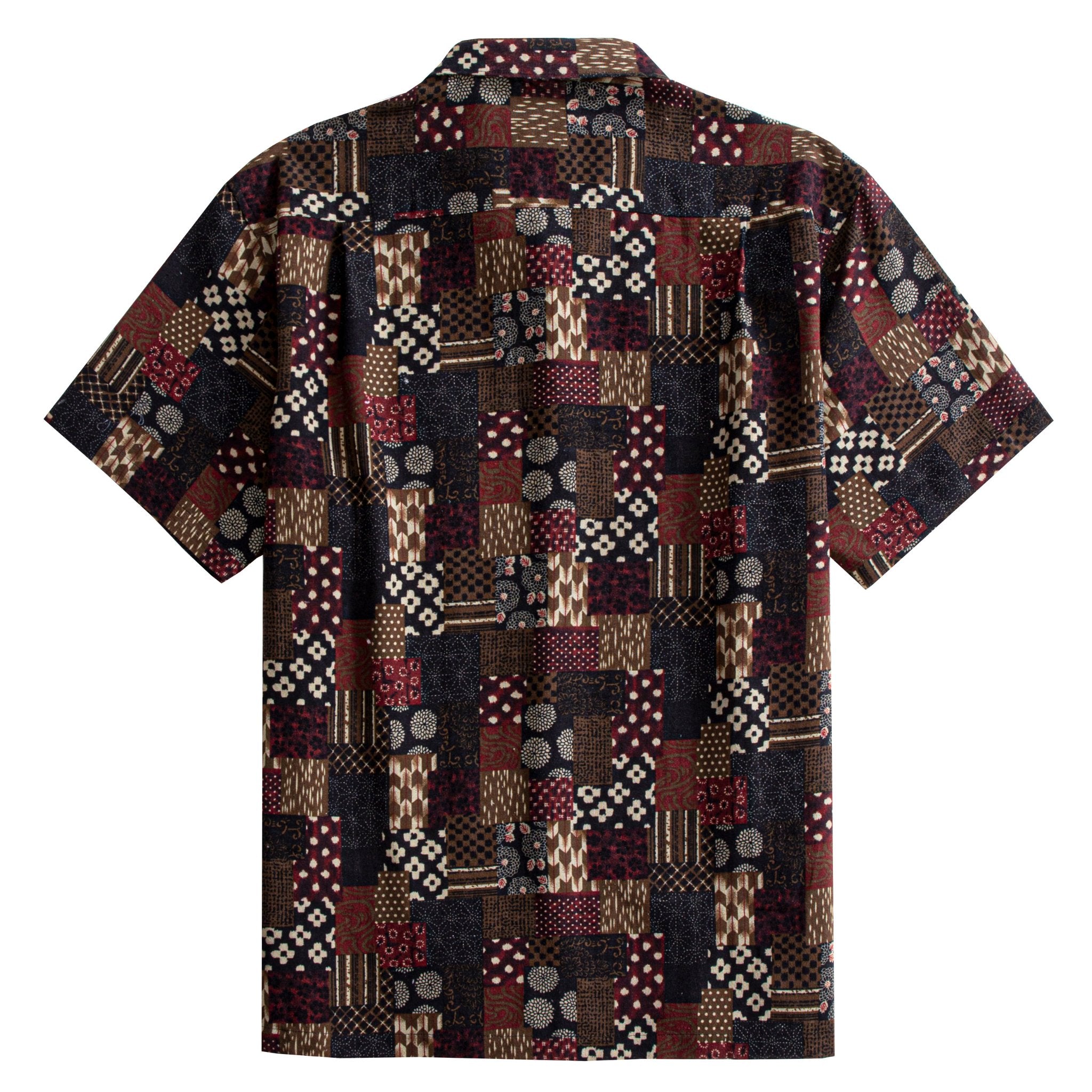 OROMEN Sashiko Boro Patchwork Short Sleeve Shirt – Back View