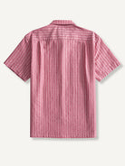 OROMEN Sashiko Cotton Shirt back flat lay showing continuous sashiko stripes and box pleat