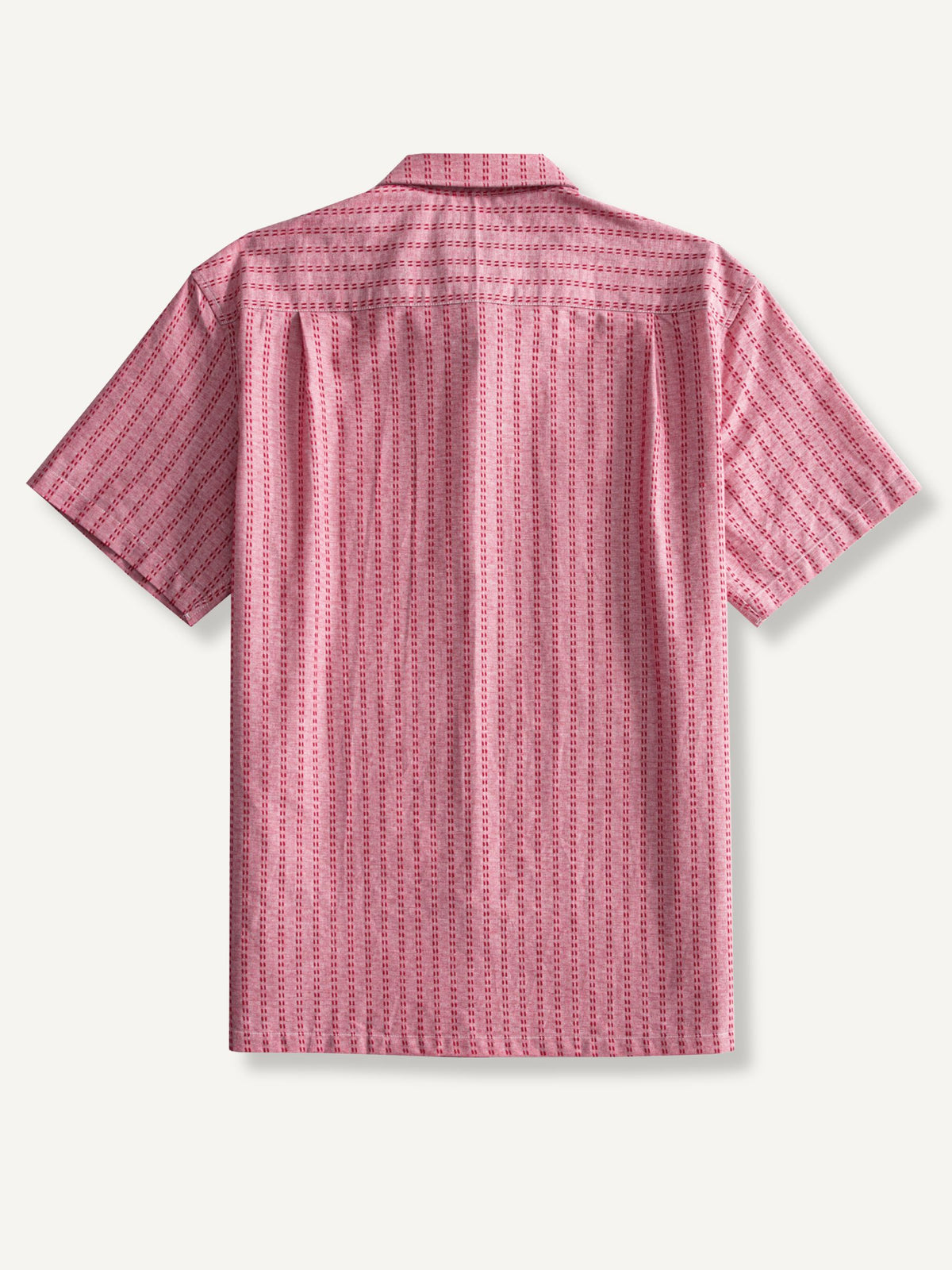 OROMEN Sashiko Cotton Shirt back flat lay showing continuous sashiko stripes and box pleat