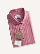 OROMEN Sashiko Cotton Shirt neatly folded flat lay displaying washed coral cotton texture