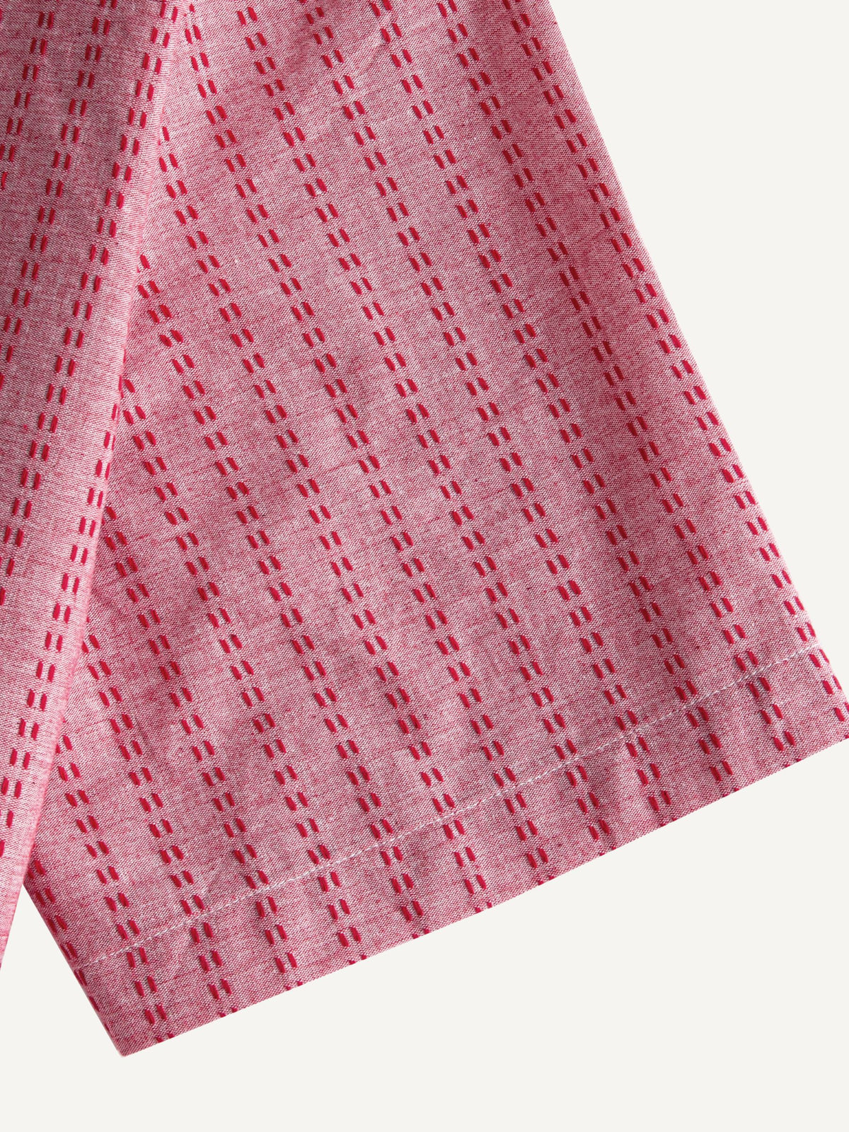 OROMEN Sashiko Cotton Shirt short sleeve cuff detail with neat double-needle stitch finish