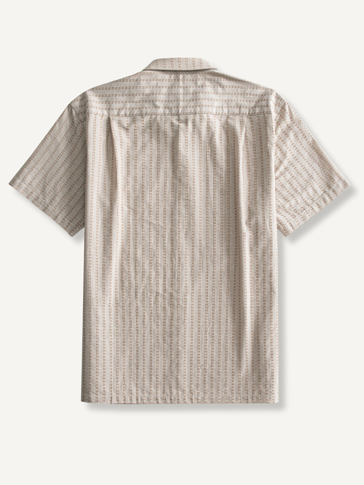 OROMEN Sashiko Stripe Cotton Shirt back flat lay showing continuous sashiko stripes and box pleat