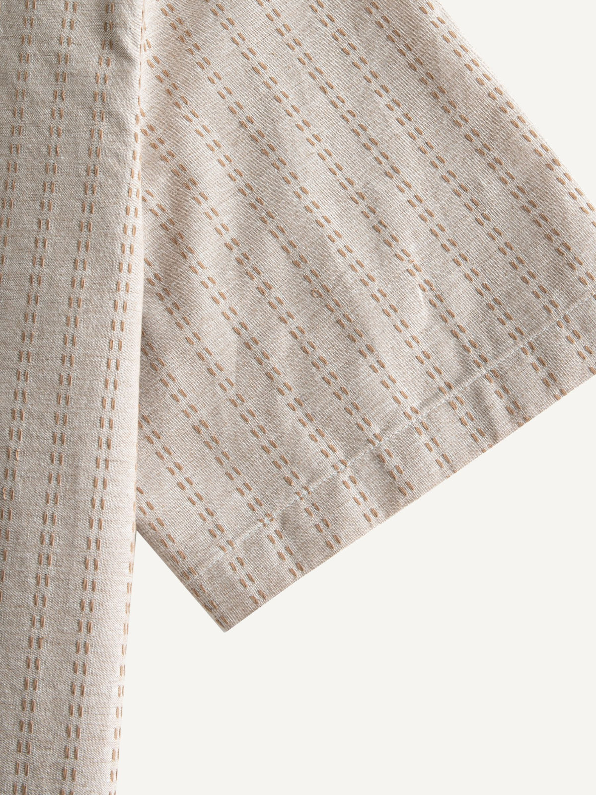 OROMEN Sashiko Stripe Cotton Shirt short sleeve cuff detail with neat double-needle stitch finish