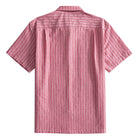 OROMEN Sashiko Stripe shirt back flat lay, allover crimson Sashiko stripe on rose pink