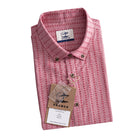 OROMEN Sashiko Stripe shirt folded with branded tag, button-down collar and coconut buttons detail