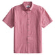 OROMEN Sashiko Stripe shirt front flat lay, allover crimson Sashiko running stitch stripe on rose pink