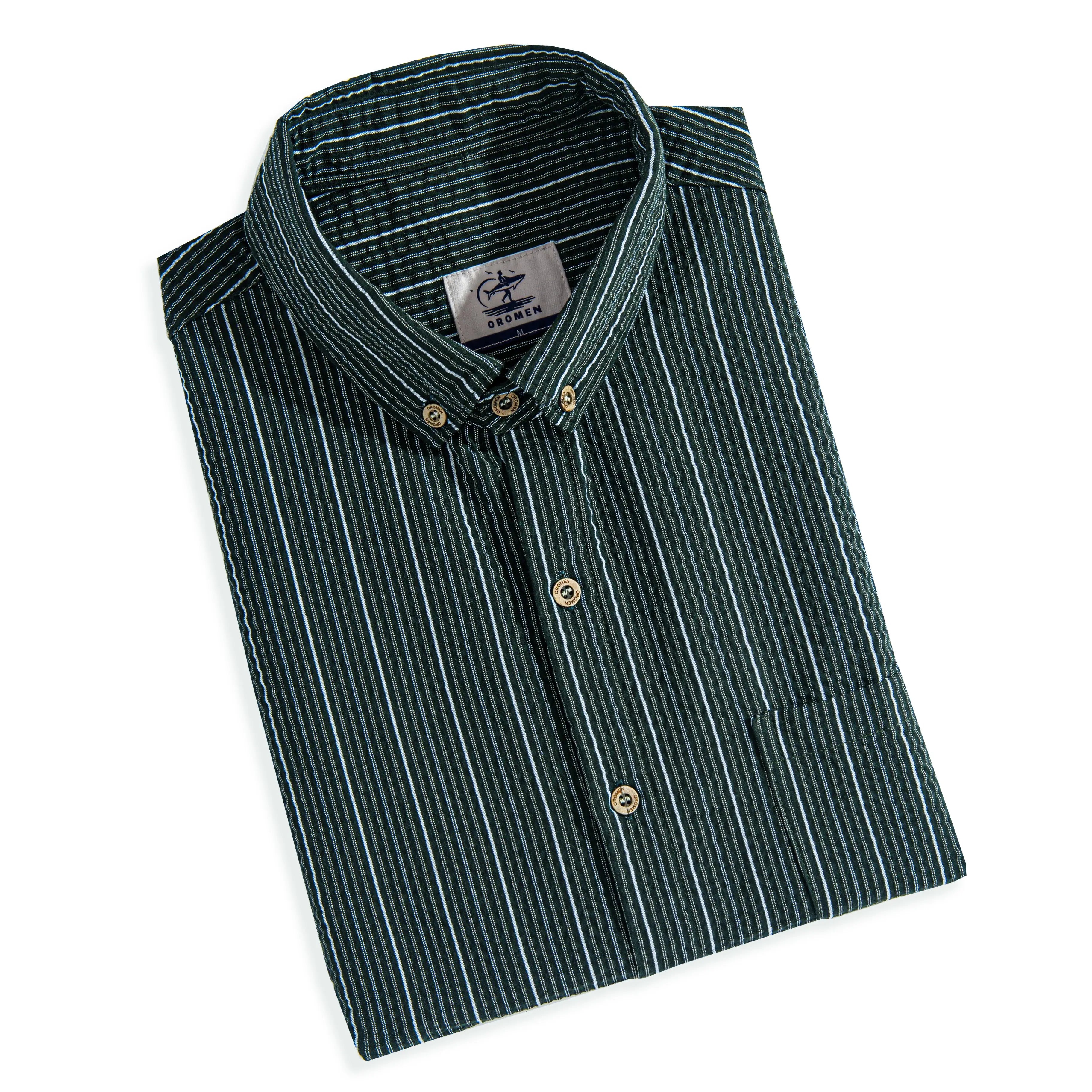 OROMEN Seersucker Shirt Folded — 100% Cotton Lightweight Fabric