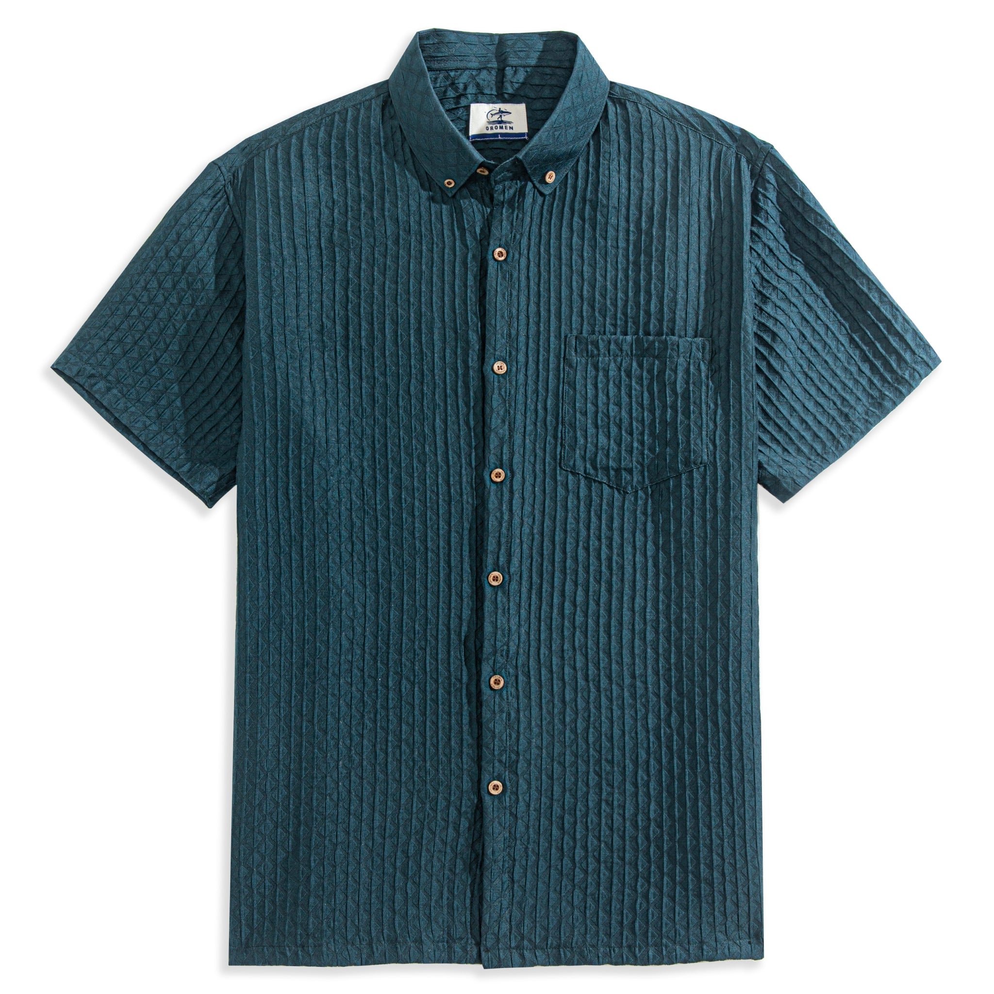 OROMEN Shadow-Stripe Diamond Woven Shirt – Front View