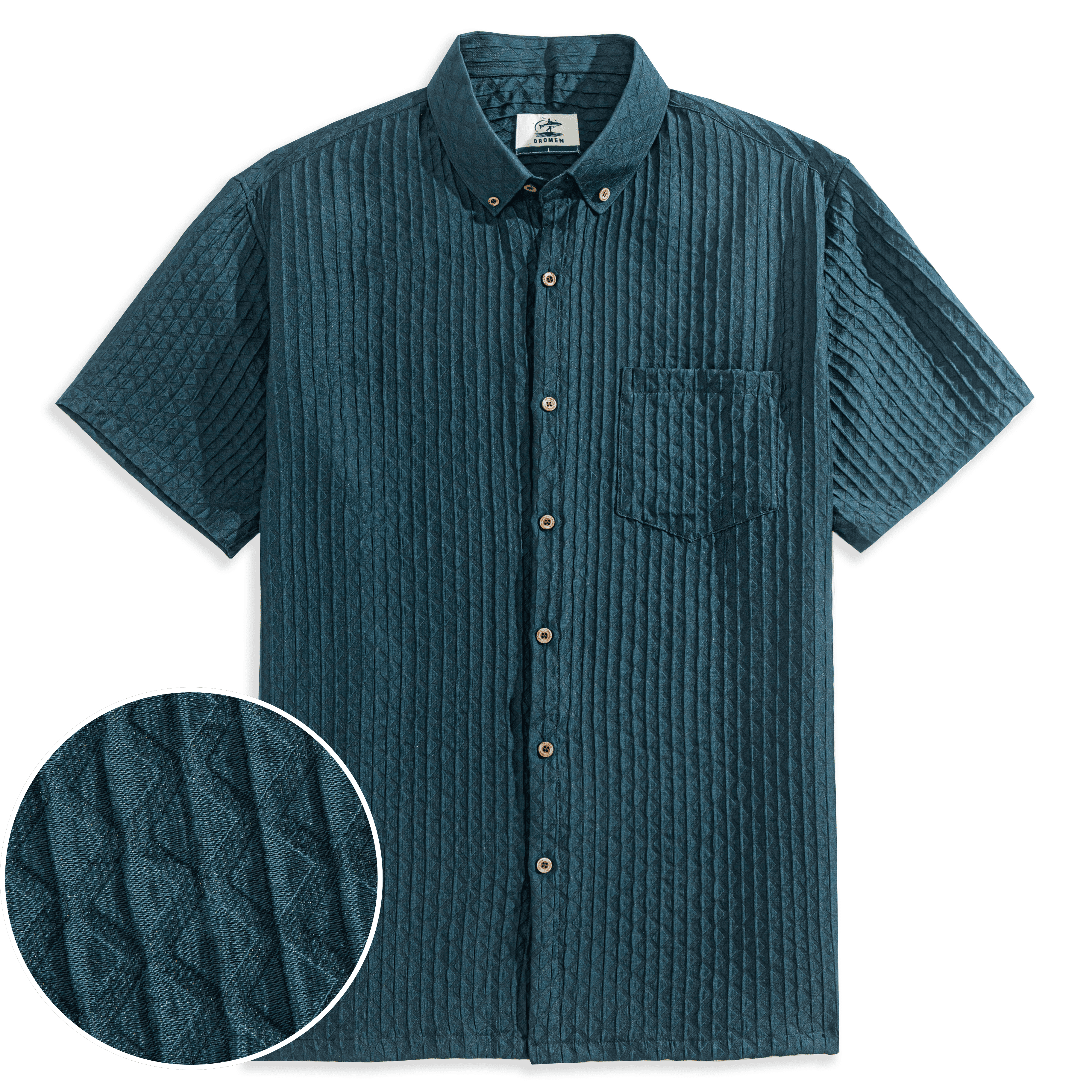 OROMEN Shadow-Stripe Diamond Woven Shirt – Front Flat Lay