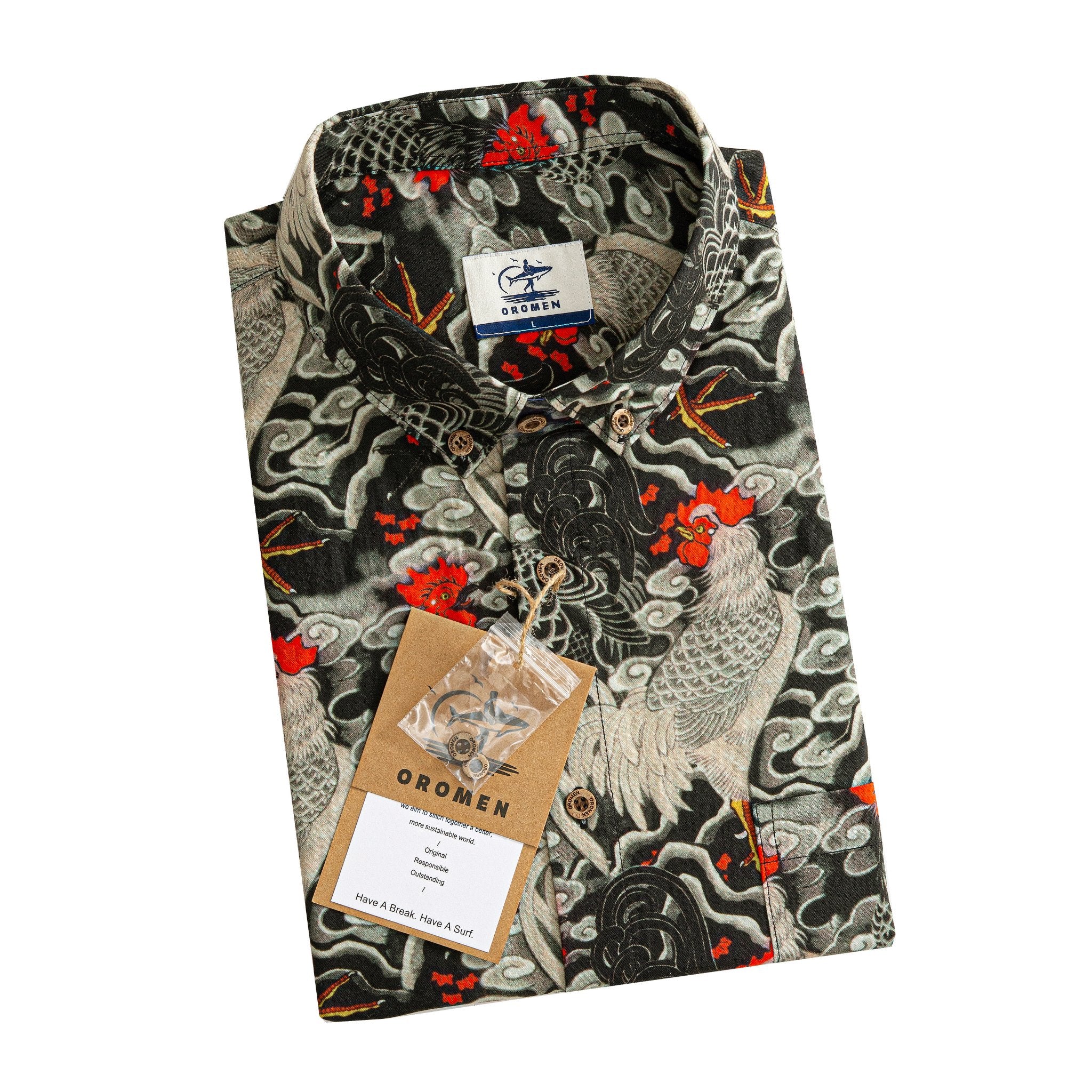 OROMEN Signature Ukiyo-e Rooster Shirt - Folded Display
