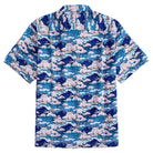 OROMEN Snow-capped Peaks of Mount Fuji shirt with vibrant blue Japanese landscape motifs