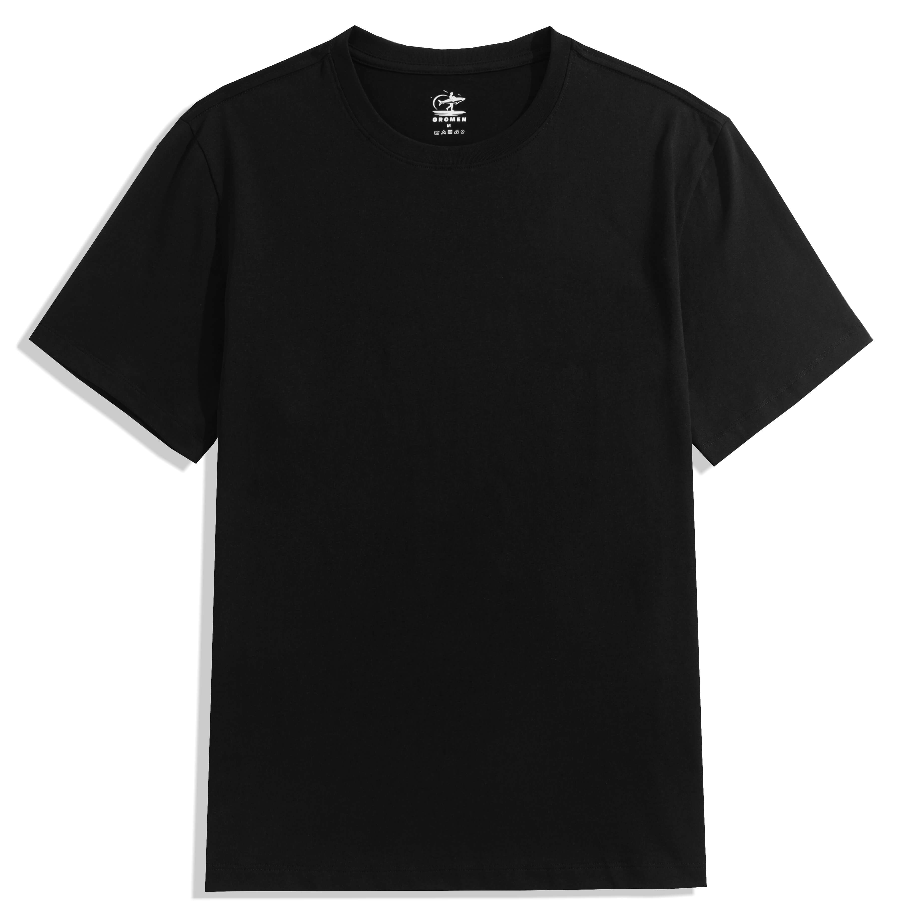 OROMEN Solid Cotton T-Shirt in Black – Front View