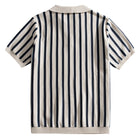 OROMEN Stripe Knit Open-Collar Polo cream back flat lay full view