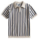 OROMEN Stripe Knit Open-Collar Polo cream front flat lay full view