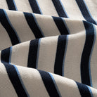 OROMEN Stripe Knit Open-Collar Polo cream navy stripe knit fabric texture close-up